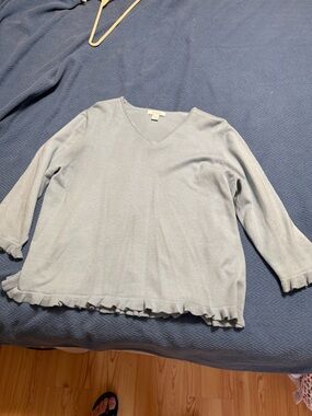 dressbarn Light Blue Knit Top with V-Neck